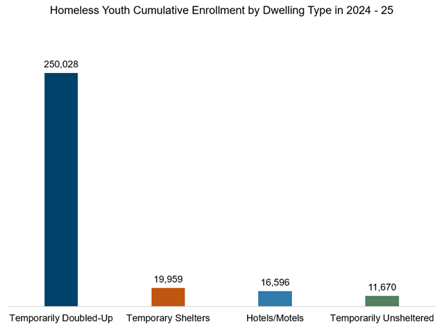Homeless Youth Enrollment by Dwelling Type. Data available in the below table.